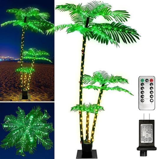 Artificial Lighted Palm Trees for Indoor Decor, 6.3Ft 219 LED Plug in Fake Tree, with 8 Modes & Timer & Waterproof, for Outside Patio/Christmas/Pool/Yard/Hawaiian Office/Party/Bar Decor