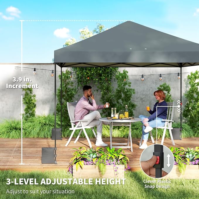Outsunny 10 x 10 ft Pop Up Canopy Tent with One Push Setup, Easy Setup Outdoor Portable Instant Canopy Shelter with Wheeled Carry Bag, Sandbags, Adjustable Height for Parties, Events, Dark Gray