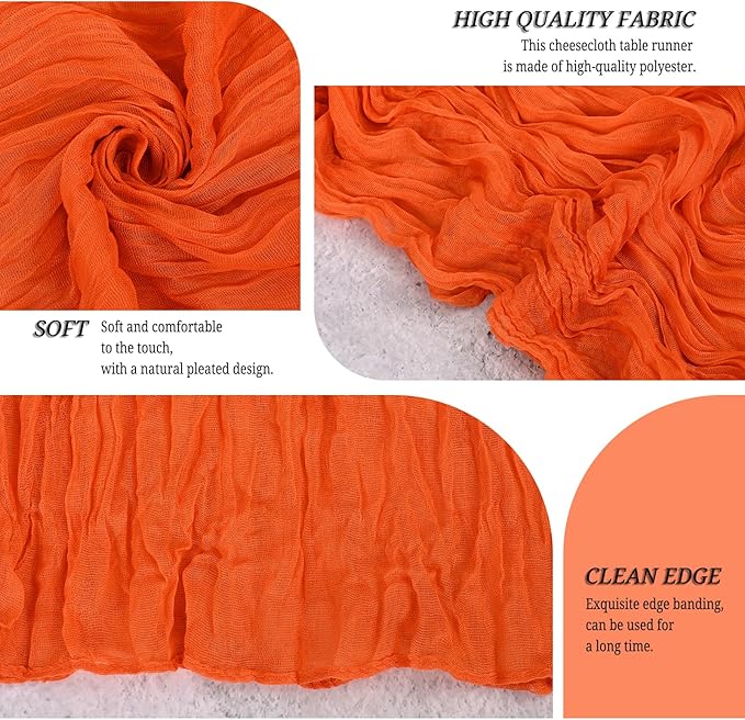24 Pack Orange Cheesecloth Table Runner 120 inch Fall Thanksgiving Boho Rustic Gauze Farmhouse 10FT Cheese Cloth Runner for Baby Shower Wedding Party Holiday Home Decor