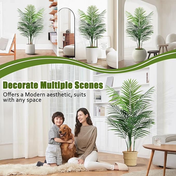 Artificial Palm Tree Indoor 4ft, Large Fake Tropical Areca Palm Tree with 13 Trunks, Tall Faux Floor Plants for Indoor Outdoor-Living Rooms, Offices, Bedroom Home Decor
