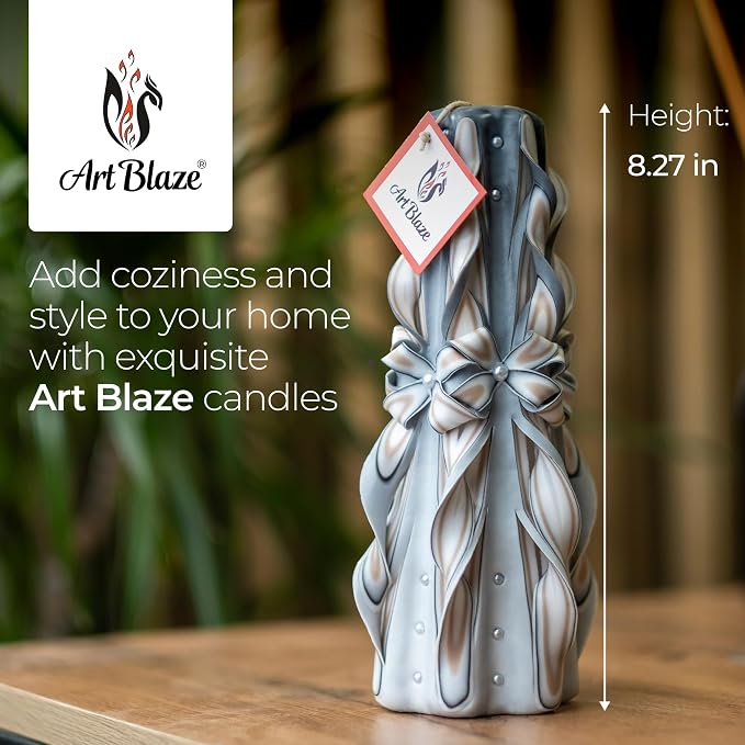 Carved Candles - Handmade Long Burning Decorative Luxury Candles - Unscented - Perfect for Home Decor, Anniversaries, Romantic Occasions, Gifts for Women, Christmas Gift for Mom - Big Grey