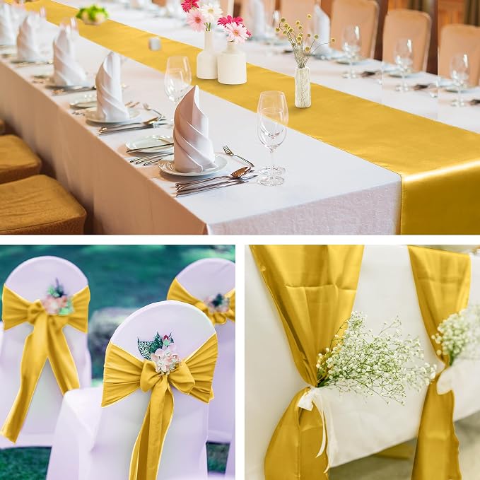 Aneco 4 Pack Satin Table Runner 12 x 108Inch Long Bright Silk and Smooth Fabric Party Table Runner for Wedding Banquet Party Decoration