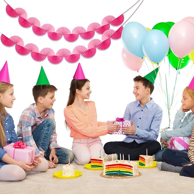 Weekgrat 3 Pack Wedding Paper Fans Garland 15.6ft Colorful Background Ceiling Hanging Decorations Paper Garland Decorations Set for Birthday Party Supplies 3D Bachelorette Party Decoration(Pink)