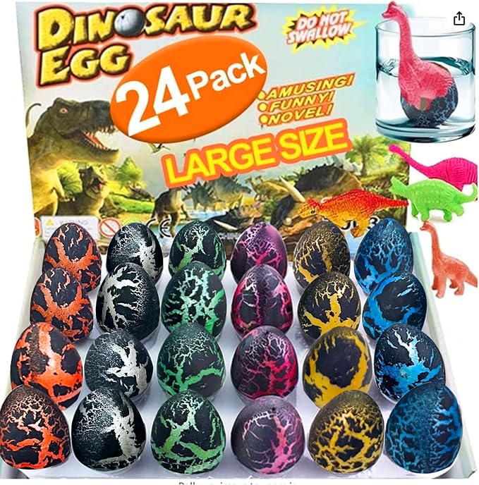 24 Pcs Large Hatching Dinosaur Eggs Easter Party Favors, Easter Egg Filled Toys for Kids Toddlers Grow in Water Dinos Egg Science Kits, Goodie Bag Stuffers, Classroom Prizes, Easter Basket Stuffers