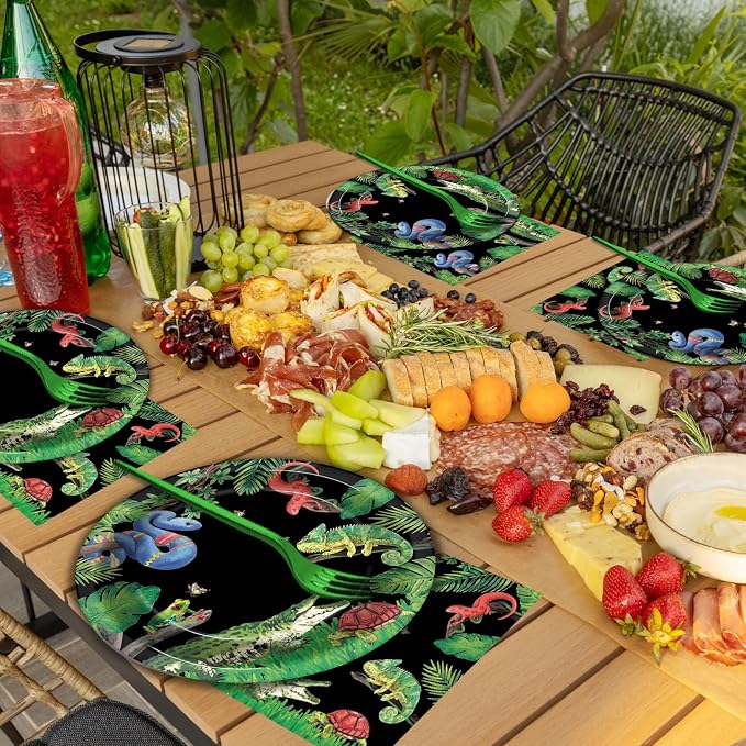 50 Guests Reptile Snake Party Plates and Napkins Party Supplies Jungle Swamp Snake Turtle Birthday Party Decorations Disposable Tableware Set Lizard Baby Shower Dinnerware Favor for Kids, 200PCS