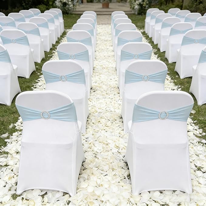 Spandex Chair Sashes Bands 30PCS Stretch Chair Ties Bows with Buckle Slider for Wedding Party Banquet Decoration (Baby Blue)
