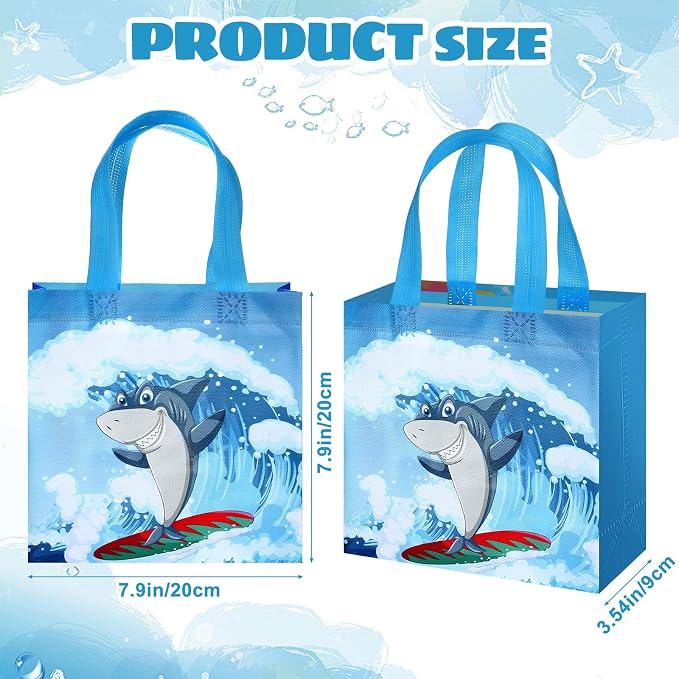 Sweetude 40 Pcs Shark Gift Party Favor Bags with Handle, Non Woven Goodie Bags Birthday Favor for Birthday Baby Shower Packaging Supplies