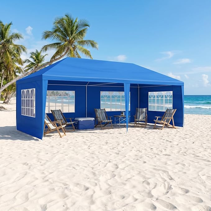 10x20 Canopy Tent for Parties, Heavy Duty Waterproof Outdoor Tent with 6 Detachable Sidewalls & Window Panels, Large Event, Wedding & Backyard Shelter, Commercial & Personal Use, Blue