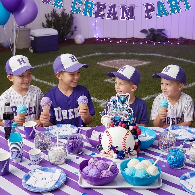 Novabright 42 Pcs Baseball Ice Cream Drip Birthday Cake Decorations Baseball Themed Birthday Cake Toppers Detachable Photo Props for Party Supplies (Ice Cream,Black)