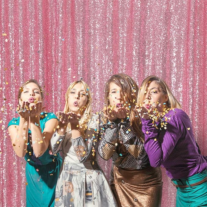 Eternal Beauty Fuchsia Pink Sequin Backdrop, 6x8 Ft Glitter Background Curtains for Mother's Day Shimmer Photography Party Wedding Birthday Back Drop Decor
