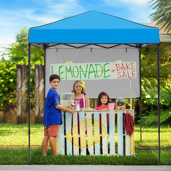 6x4 Pop Up Canopy Tent with Half Wall Panel, Instant Portable Beach Canopy, Outdoor Tent with Carry Bag for Camping, Sports, Tailgating, Events, Light Blue