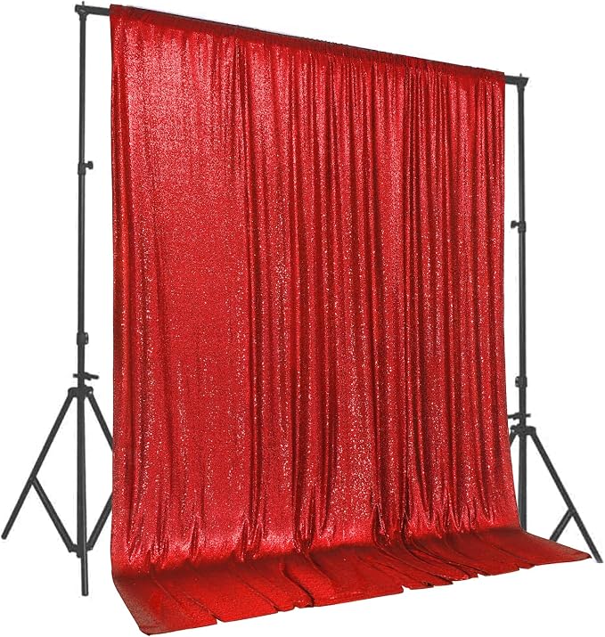 PartyDelight Red Sequin Backdrop 8x8ft 4 Inch Rod Pocket | Dense 3mm red sequins on mesh backing with 4 inch rod pocket for group photos wedding walls stages and banquet focal displays