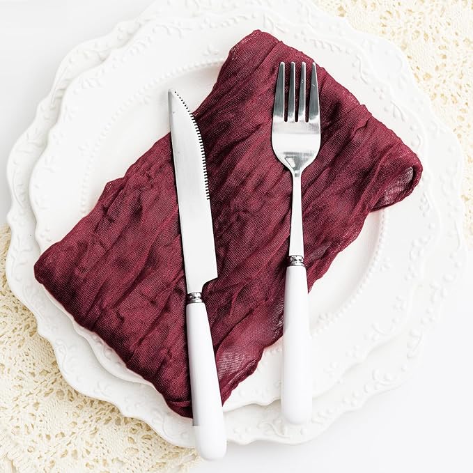 60 Pack Burgundy Cheesecloth Napkins Washable 21x21 Inches Burgundy Cloth Napkins Set of 60 Dinner Table Napkins for Wedding Bridal Baby Shower Rustic Boho Cotton Gauze Summer Party Table Decor