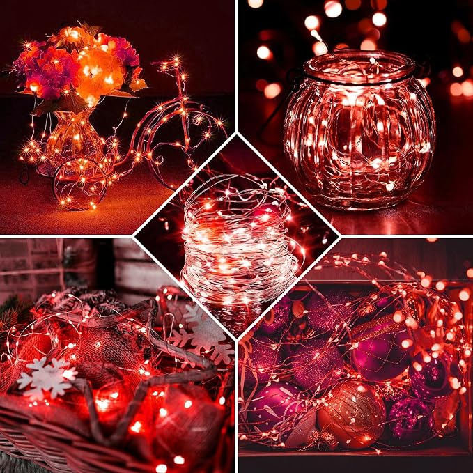 100 Pack Red Fairy Lights 7Ft 20 LED Twinkle String Lights 3 Modes Battery Operated Waterproof Firefly Starry for Mason Jar Party Table Centerpieces Halloween Christmas Valentines Day