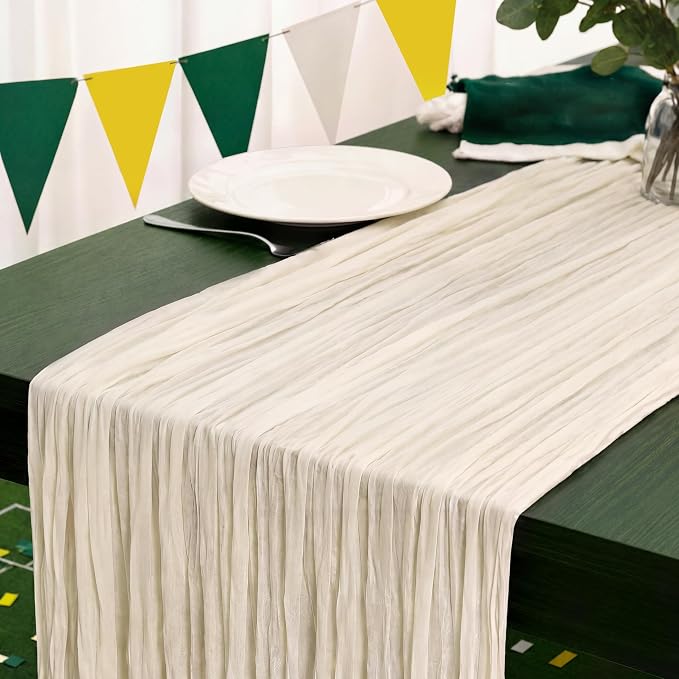 6 Pack Ivory White Cheesecloth Table Runner 120 Inch 10FT Cheese Cloth Fabric Runners for Football Theme, Wedding Decoration, Banquet, Boho Decor