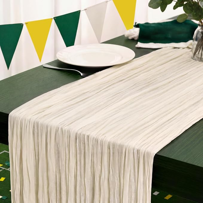 10 Pack Ivory White Cheesecloth Table Runner 120 Inch 10FT Cheese Cloth Fabric Runners for Football Theme, Wedding Decoration, Banquet, Boho Decor