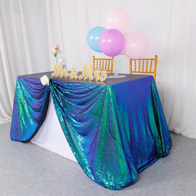 ShiDianYi Iridescent Green Tablecloth for Birthday Wedding Decor 60X102 Inch Sequin Tablecloth Green Table Cloth for Rectangle Sparkle Table Overlay Green Blue Tablecloth Mermaid