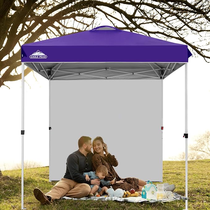 EAGLE PEAK Commercial Canopy 6.6x6.6 Pop Up Canopy Tent with 1 Sidewall, Easy Setup Heavy Duty Instant Event Shelter for Vendors & Markets, Outdoor Sun Shade, Purple