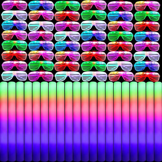 Maitys 72 Pcs Foam Sticks Light up Glasses, Glow in the Dark Sunglasses Foam Sticks LED Glasses Light up Supplies