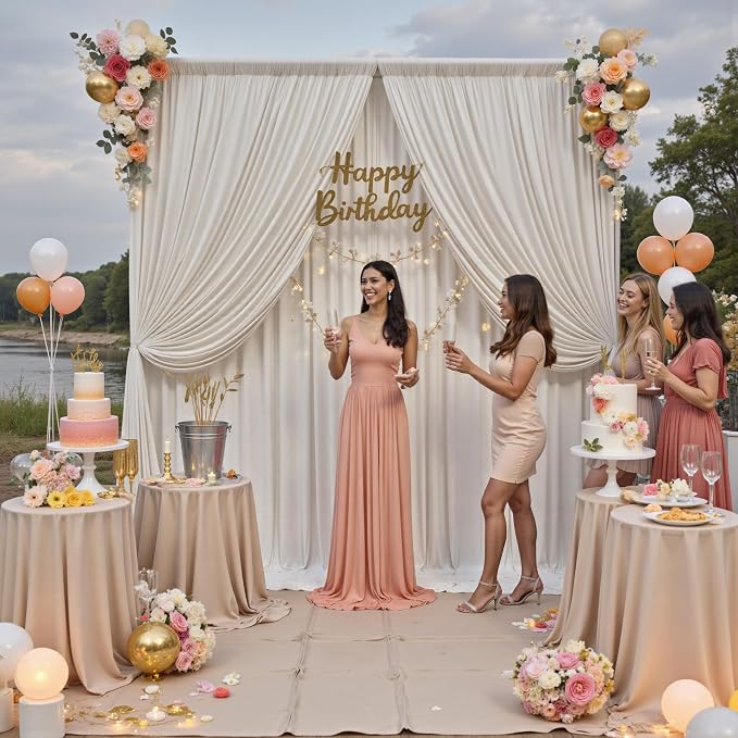 50ft x 12ft Wrinkle Free Beige Backdrop Curtains for Parties, Silky Photo Backdrop Drapes 12FT Long Back Drop Cloth for Wedding Birthday Photography Background Decor