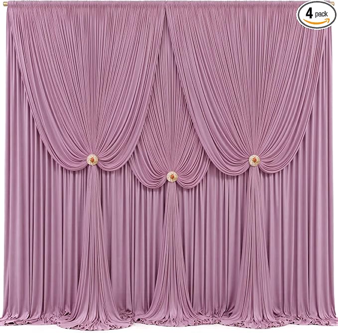4 Panels Dusty Pink Backdrop Curtains for Wedding Party Wrinkle Free Backdrops Curtain Drapes Fabric Decorations Photo Back Drop Cloth for Baby Shower Photography Stage Reception 20ft(W) x 12ft(H)