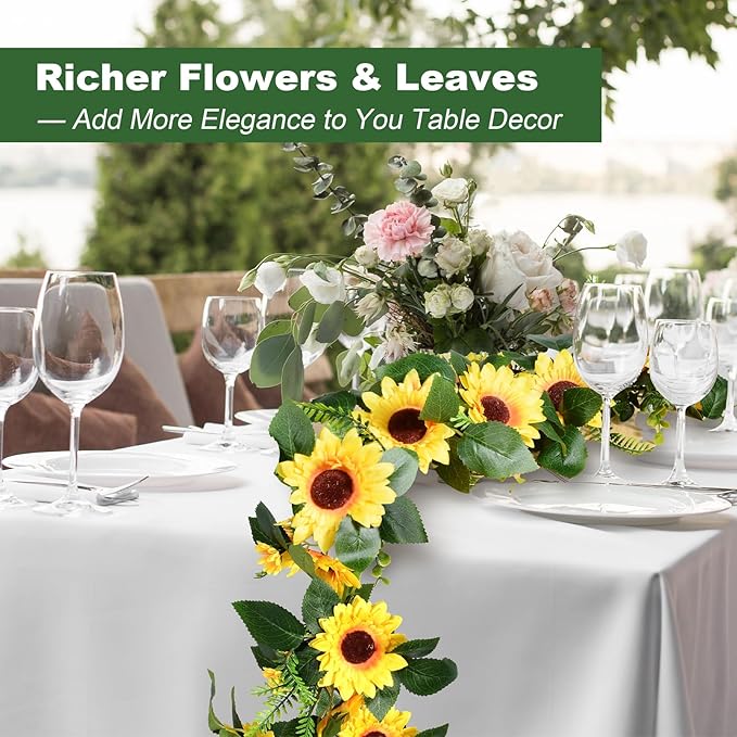 Naidiler Vibrant Full Sunflower Garland for Decoration, 6.2Ft Pretty Sunflower Vine for Wedding Baby Shower Boho Birthday Party Table Room Backdrop Décor