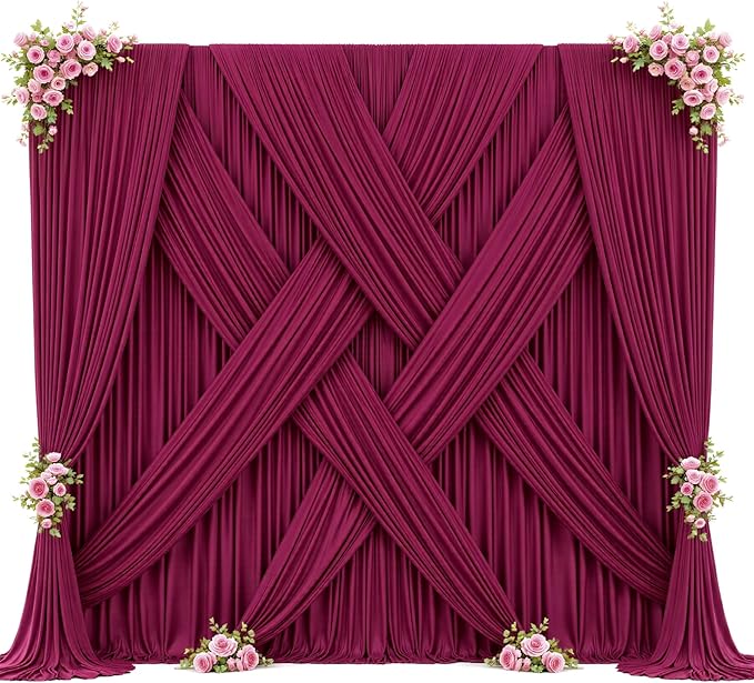 40ft x 10ft Burgundy Backdrop Curtain for Parties Wedding Maroon Wrinkle Free Backdrop Drapes Panels for Birthday Party Bridal Shower Photo Photography Polyester Fabric Background Decoration