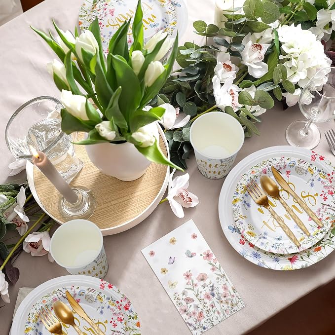400 Pcs Miss to Mrs Plates and Napkins Sets Bridal Shower Disposable Dinnerware Wedding Party Supplies Spring Plates Baby Shower Party Decorations