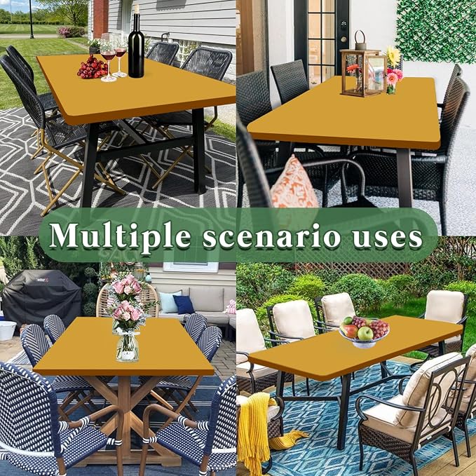 10 Pack 8 Foot Picnic Table Cover Fitted Outdoor Tablecloth for Rectangle Tables Elastic Waterproof Stretch Washable Patio Folding Spandex Table Cloth for Camping Banquet Parties (Mustard,30" x 96")