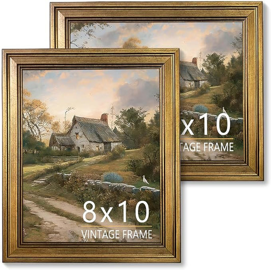 8x10 Picture Frame Set of 2 – Vintage Gold Picture Frames for Tabletop & Wall Mount, 8 x 10 Photo Frame for Living Room, Bedroom, Office Décor & Gift Wedding Anniversary Housewarming