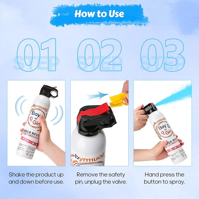 Gender Reveal Fire Extinguisher 2 Pack Color Powder Blasters Spray with Biodegradable Smoke for Baby Boy Reveal Party Ideas & Decorations (Blue)