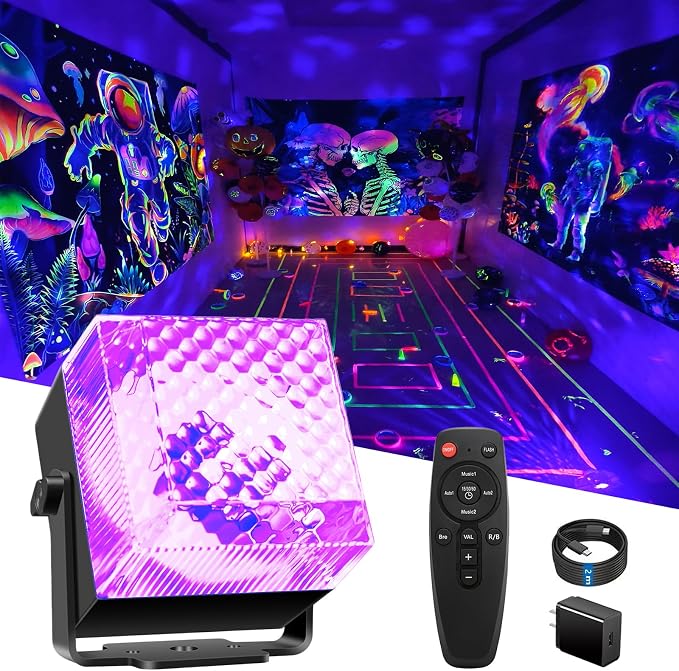 2 in 1 Disco Black Light Glow Party Lights,10W UV Disco Ball Light with Sound Activated Strobe Light Halloween Dj Party Lights Indoor for Halloween Christmas Birthday Party Dancing Decoration, 1 Pack