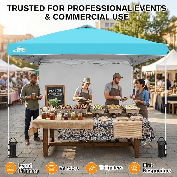 EAGLE PEAK Commercial Canopy 10x10 Pop Up Canopy Tent with 1 Sidewall, Easy Setup Heavy Duty Instant Event Shelter for Vendors & Markets, Outdoor Sun Shade, Light Blue