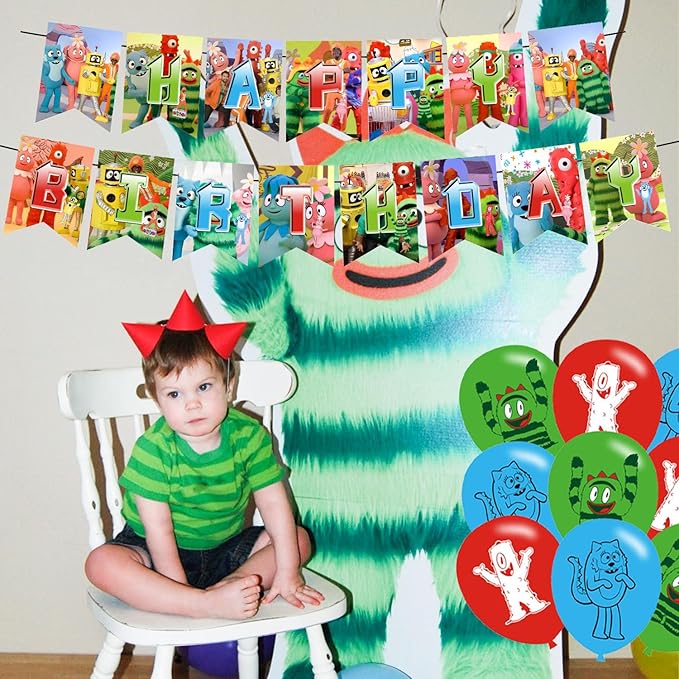 PINUO Yo Gabba Birthday Decorations,Yo Gabba Themed Party Decorations,Yo Gabba Party Favors Supplies Gifts Room Decor,Banner Balloons Cake Cupcake Toppers