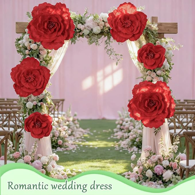 Norme 6 Pcs Derby Day Giant Flowers for Decoration 12, 16, 20 Inch Large Artificial Rose Petals Giant Flowers Large Red Peony for Wedding Arch Decoration, Home Decor, Anniversary Birthday