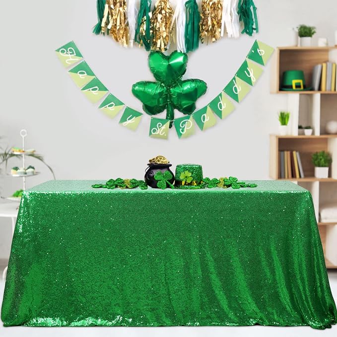B-COOL Green Sequin Tablecloth Christmas Decor Top Glitter Overlay Table Decoration Birthday Prom Carnival Winter Cake Cloths St. Patrick's Day 50x50inch