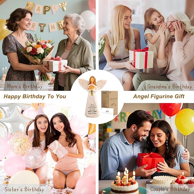 Kohehe Birthday Gifts for Women,5.5'' Angel Figurine for Birthday Party Decorations,Unique Happy Birthday Gift for Mom,Sister and Best Friend