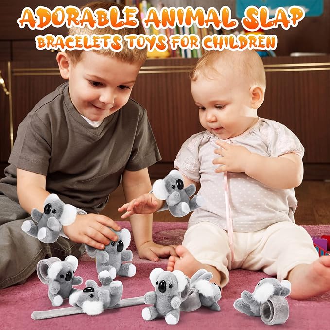 Lenwen 8 Pcs Stuffed Koala Animals Slap Bracelets for Kids 8.66 Inch Back to School Plush Animal Bracelets Adopt a Koala Bear Party Favors Wrist Slap Snap Band Toy for Boys Girls Birthday Gifts