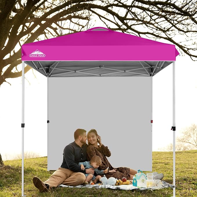 EAGLE PEAK Commercial Canopy 6.6x6.6 Pop Up Canopy Tent with 1 Sidewall, Easy Setup Heavy Duty Instant Event Shelter for Vendors & Markets, Outdoor Sun Shade, Pink