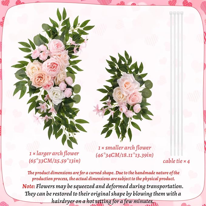 2 Pcs Wedding Arch Decorations - Reusable Artificial Hanging Flowers Floral Swag Greenery Garland for Wedding Welcome Sign Backdrop Bridal Ceremony Reception Backdrop Decoration(Light Pink
