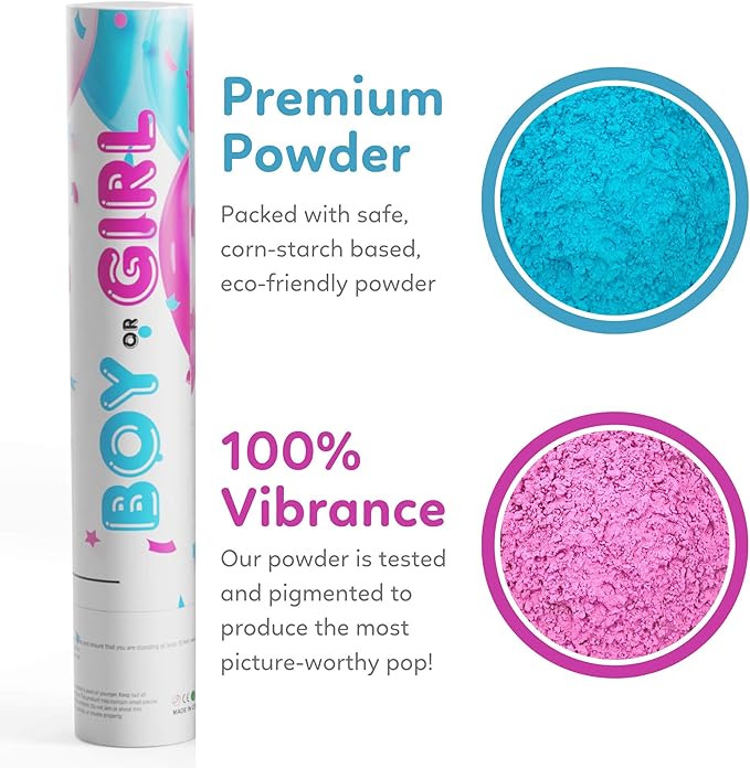 Gender Reveal Powder Smoke Bombs Cannon Poppers | 3 Pink & 3 Blue Poppers | Biodegradable | Alternative to Gender Reveal Smoke Bombs Extinguisher | Gender Reveal Party Decorations | TUR Party Supplies