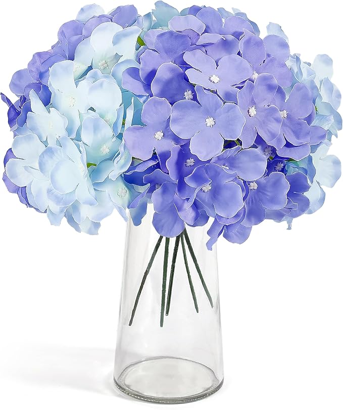 Auihiay 64Pcs Hydrangea Artificial Flowers Bulk, Faux Hydrangea Flowers Heads with Stems for Wedding Centerpieces Engagement Anniversary Birthday Housewarming(Mixed Purple)