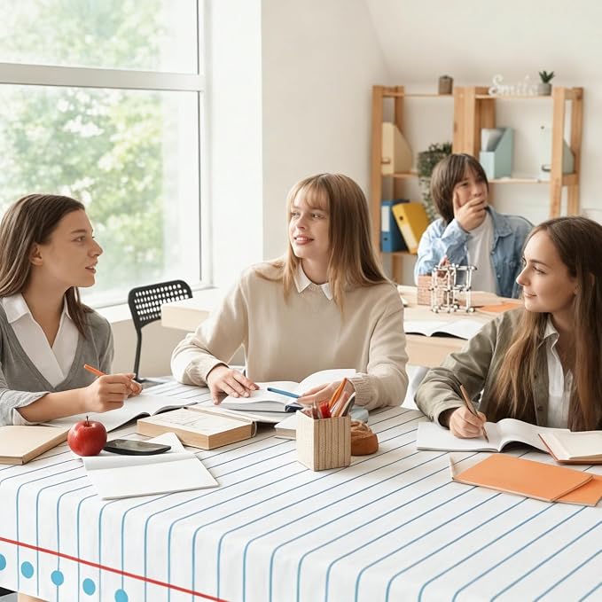 Kochorie 100 Ft x 54 Inch Back to School Notebook Tablecloth Roll Plastic Disposable Table Cover with Slide Cutter Welcome Back to School Waterproof Tablecloth for First Day of Classroom Graduation