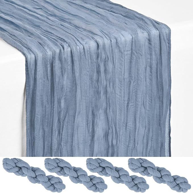 4 Pack Dusty Blue Cheesecloth Table Runner 17 x 108 inch Boho Gauze Table Runner Rustic Sheer Cheese Cloth Table Decorations for Wedding Party Baby Bridal Shower Birthday Holiday Home