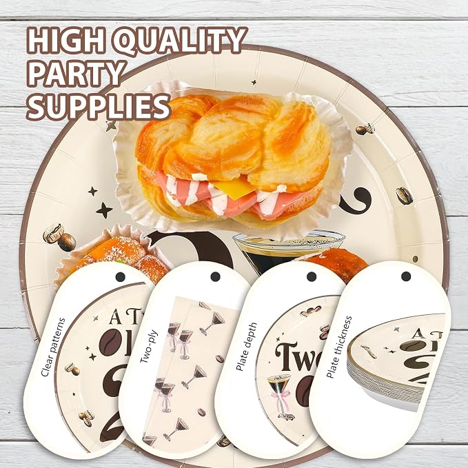 96 Pcs Espresso Martini Happy 21st Birthday Decorations Martini A Tini Bit Older Paper Plates and Napkins Twentini One Tableware Set for Girls Women 21st Birthday Bachelorette Party Supplies, Serves 2