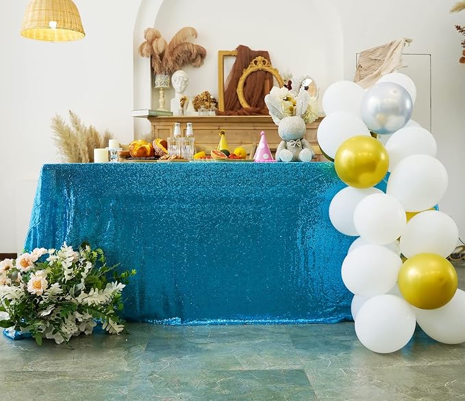 Sequin Tablecloth 60"x102" Baby Blue Wedding Party Bridal Shower Sweetheart Rectangular