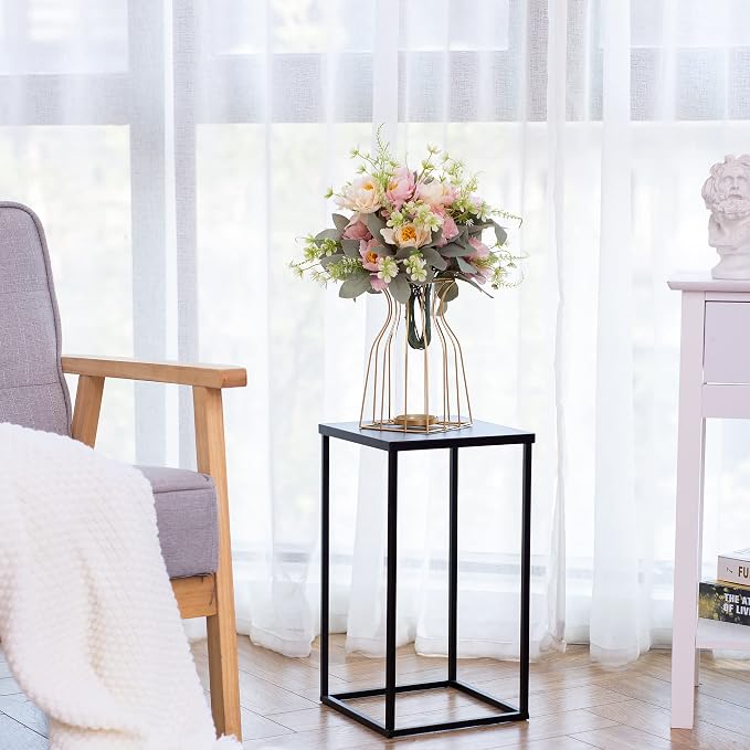 Black Tall Plant Stand: 15.8in, With Metal Panel, Packs of 2 | Columnar Cube Shape, Easy to Assembly, Flowers Cakes Drinks Display Table Centerpieces for Wedding Party Event