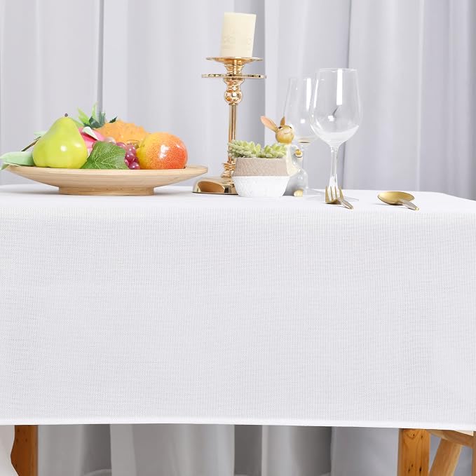 Hiasan 2 Pack Faux Linen Rectangle Tablecloth - Wrinkle and Stain Resistant Washable Table Cloth for Kitchen Dining Room Holiday Table Cover for Party Dinner, White, 60 x 84 Inch