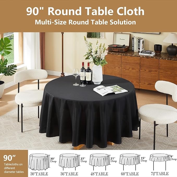 Round Tablecloth Black 90 in 1PC