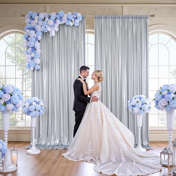 20x10FT Silver Sequin Backdrop Curtain for Party - 4 Panels 5x10FT Wrinkle-Free Shimmer Drapes for Birthday, Wedding, Christmas, Decorations & Photography